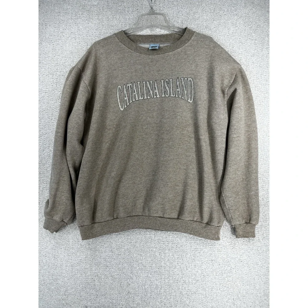 Sun Triangle Sweatshirt Mens L Catalina Island Ribbed Tan Beige Made in USA VTG